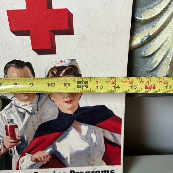 Vintage Red Cross recruiting cardboard sign on the job - Picture 7 of 10
